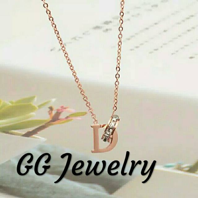 GG kalung Aksen D'Ring Titanium Lapis Emas 18k#KL