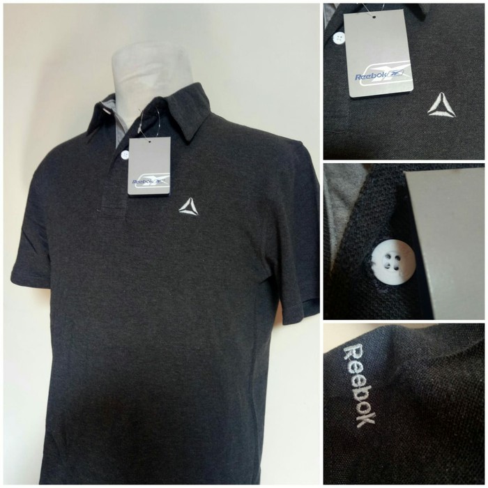  REEBOK  LOGO DARKGREY BLACK POLO  SHIRT BRANDED GROSIR MURAH 