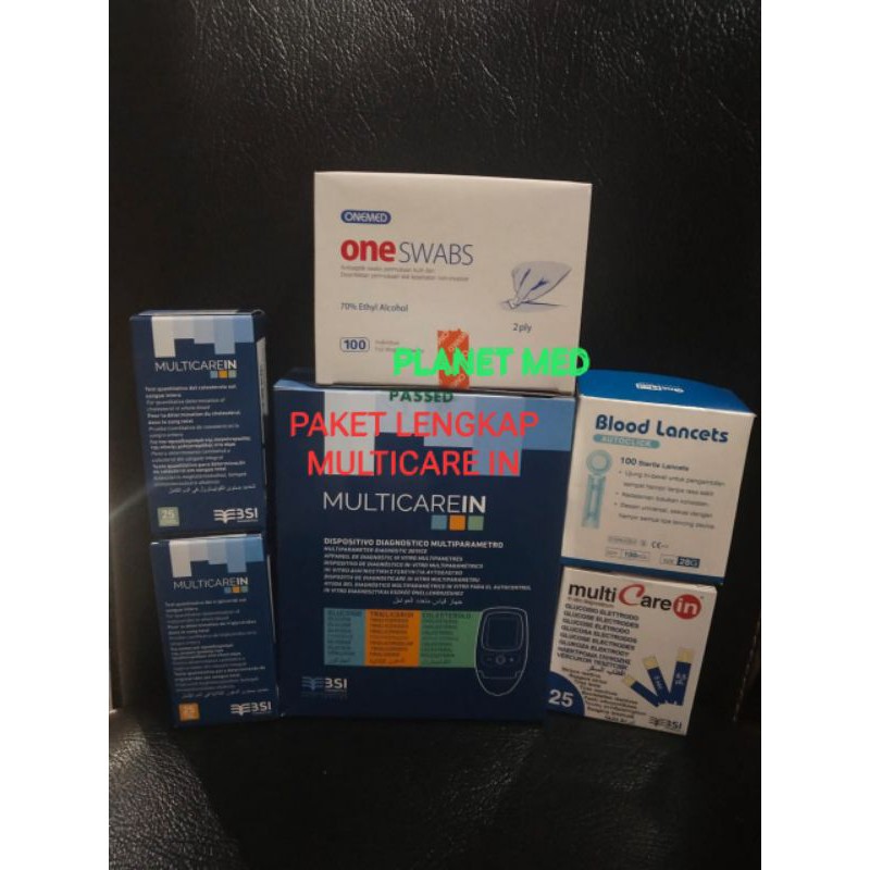 PAKET MULTICARE 3 IN 1 LENGKAP DENGAN STRIP GLUCOSE,CHOLESTROL,TRIGLISERIDA,ALKOHOL SWAB,LANCET
