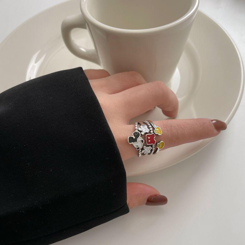 Mxbeauty Cincin Wanita Kreatif Retro Lucu Mouse Kawaii Multi Layer Perhiasan Fashion Jepang