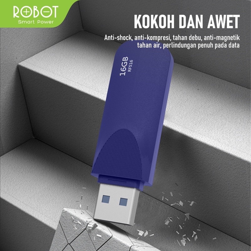 ROBOT RF508 / RF516 Flashdrive / Flashdisk 8GB, 16GB USB 3.0 High Speed Transmission Blue Support for All Windows &amp; Device Original - Garansi 1 Tahun