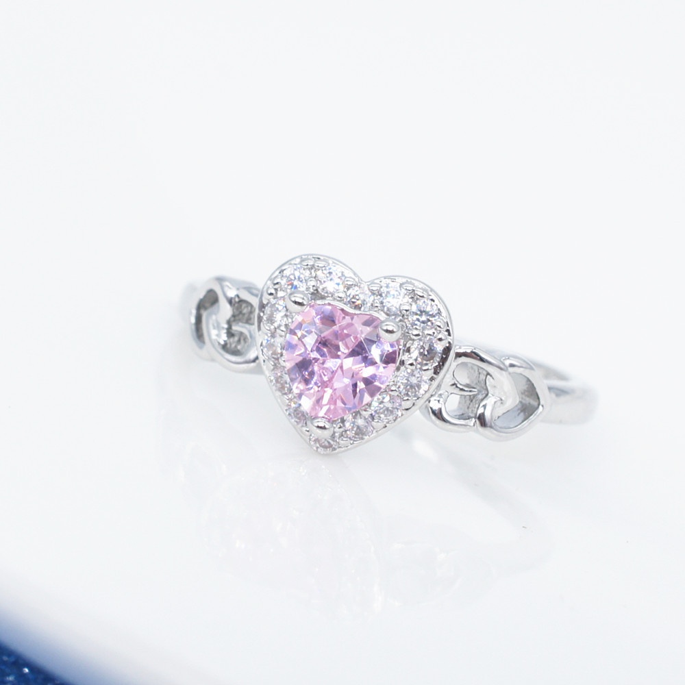 Cincin Batu Permata Merah Muda Perak 925 Wanita