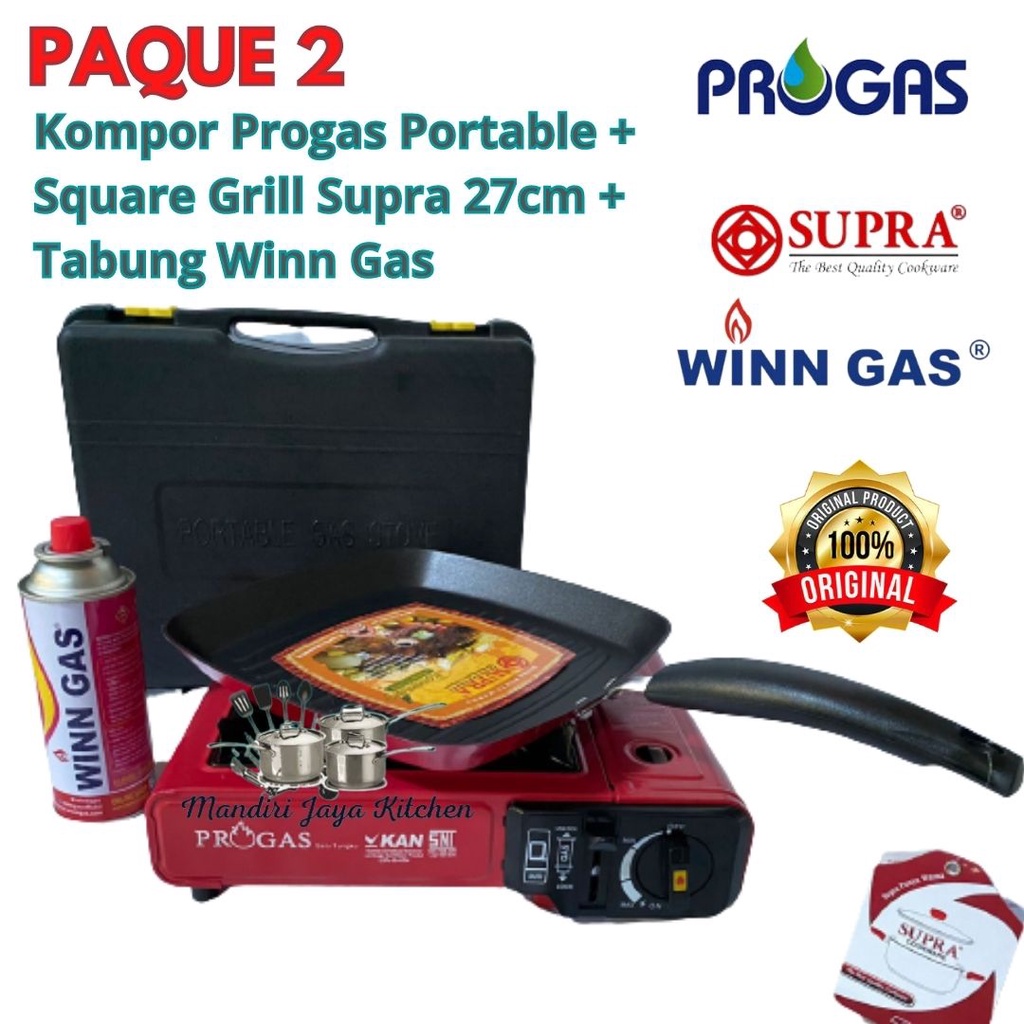 PAQUE (PAKET BARBEQUE) Kompor Progas Portable 2IN1 + Alat Barbeque + Tabung Winn Gas