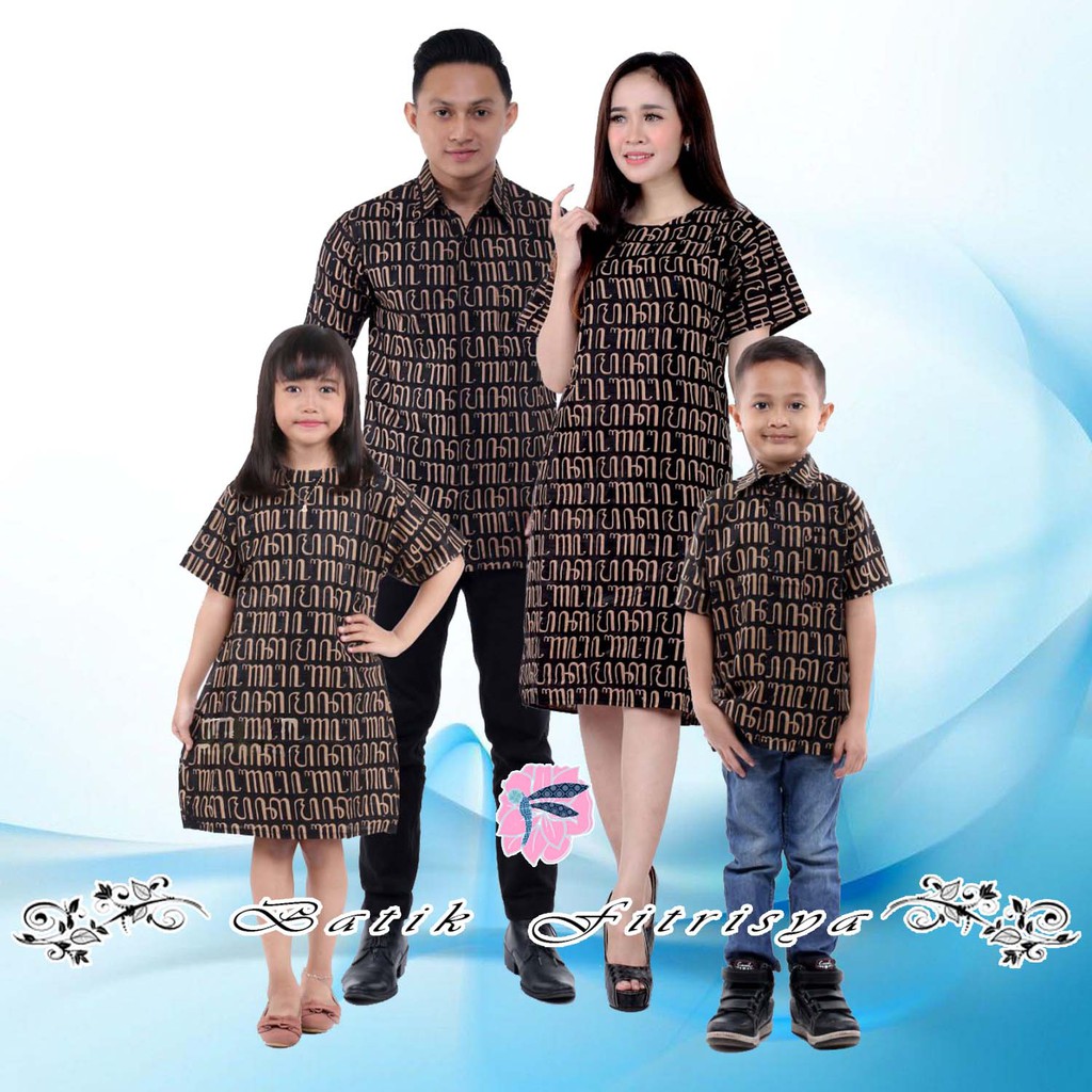 SERAGAM KELUARGA IBU BAPAK ANAK - KEMEJA DRESS BATIK MOTIF AKSARA JAWA - MURAH LARIS PROMO TERBARU