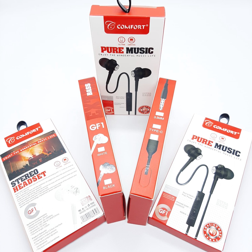 Handsfree GF1 Comfort Pure Music GF1 Extra Bass / Stereo Headset / Earphone Super Bass