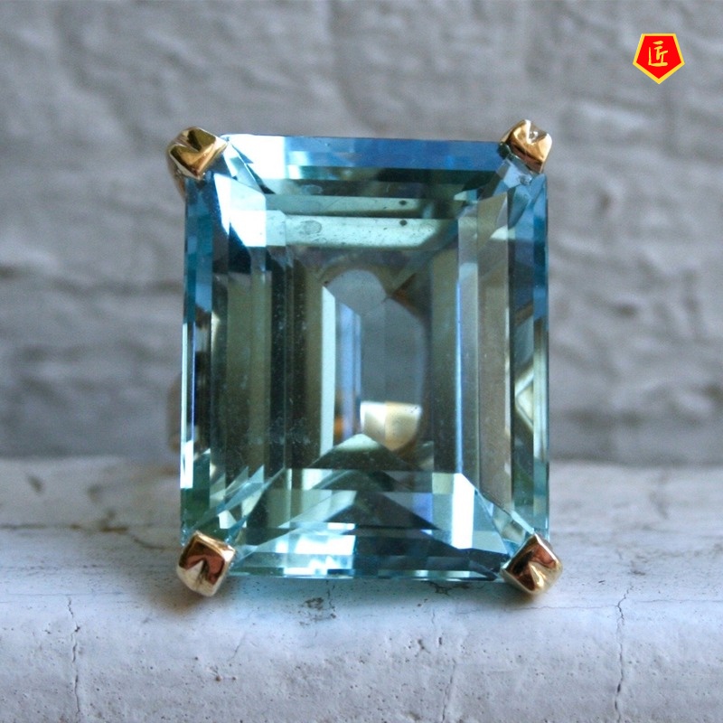 [Ready Stock]Inlaid Topaz Sea Blue Square Diamond Ring Fashion Personality