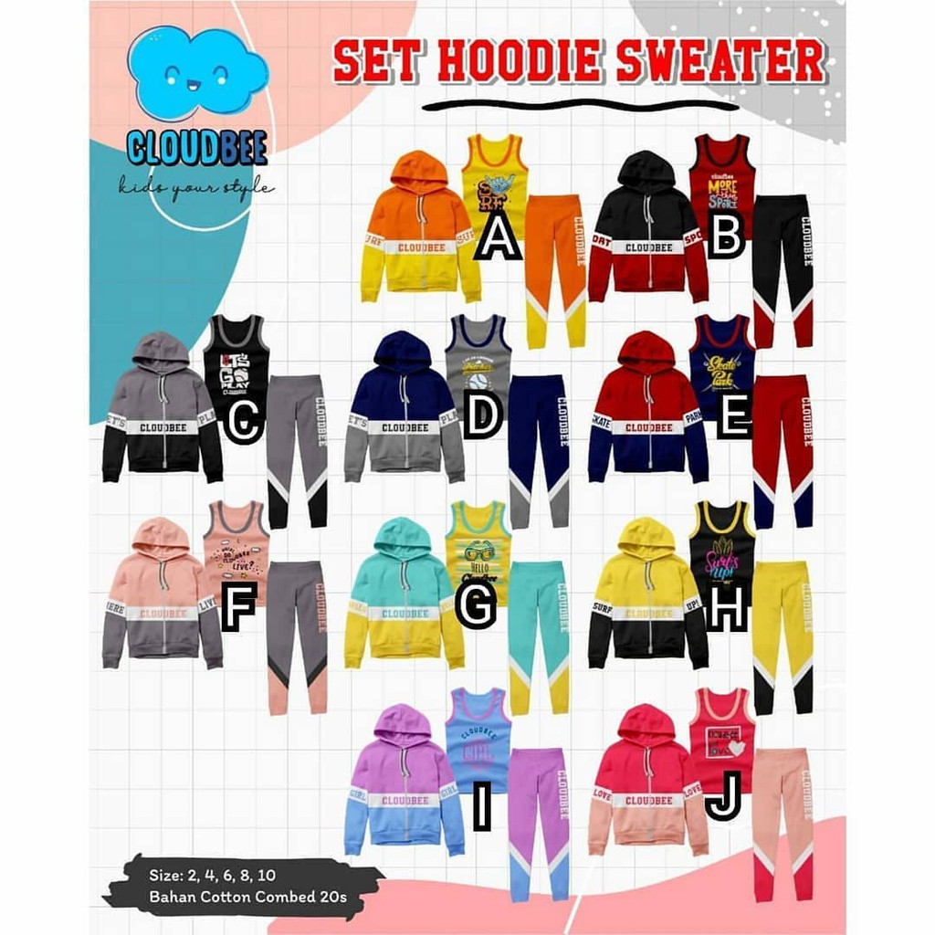 CLOUDBEE SET HOODIE 3 IN 1 - SETELAN ANAK 3 IN 1 - SETELAN SPORTY ANAK - BAJU 3 IN 1