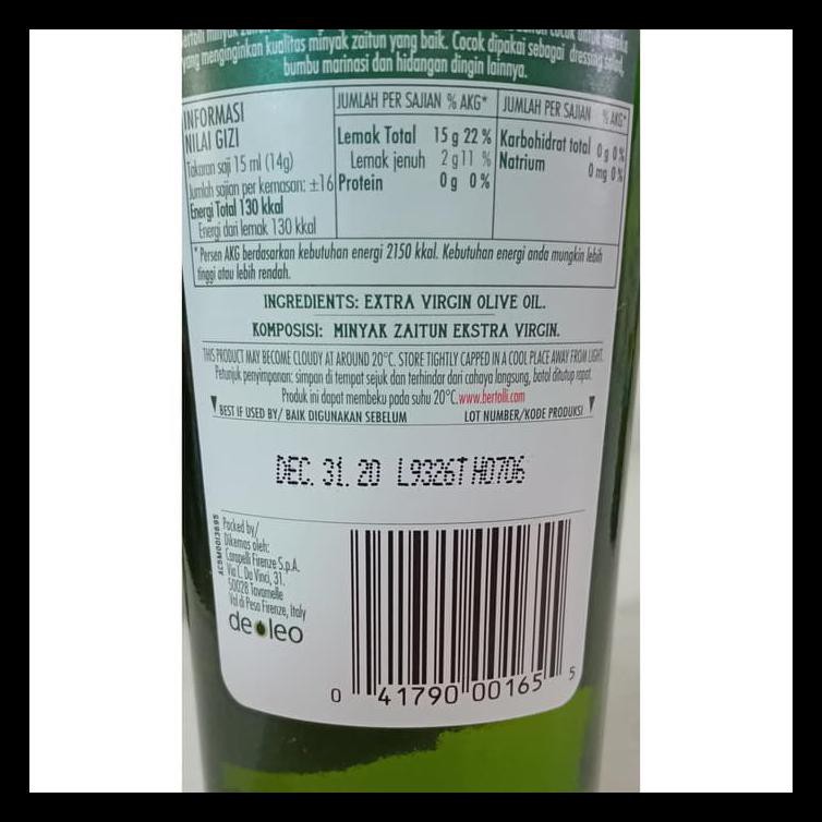 

Bertolli Extra Virgin Olive Oil / Minyak Zaitun Murni 250 Ml Best Sell Terjamin
