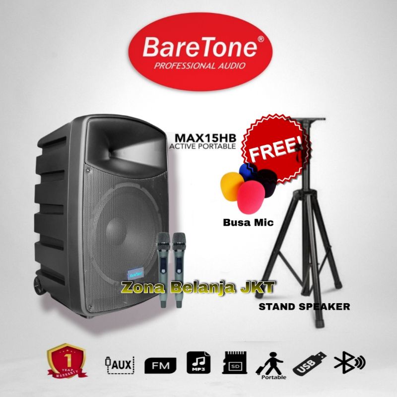 SPEAKER PORTABLE AKTIF WIRELESS MEETING BARETONE 15 INCH MAX 15HB BLUETOOTH ORIGINAL