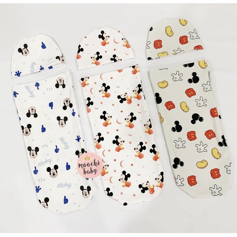 moochi baby bedong instant bayi swaddle baby mickey