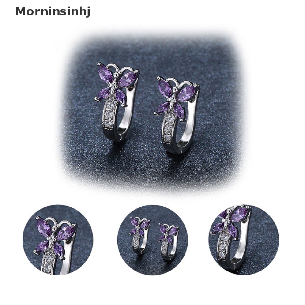 Anting Bentuk Kupu-Kupu Aksen Kristal Bahan Zirkon Warna-Warni