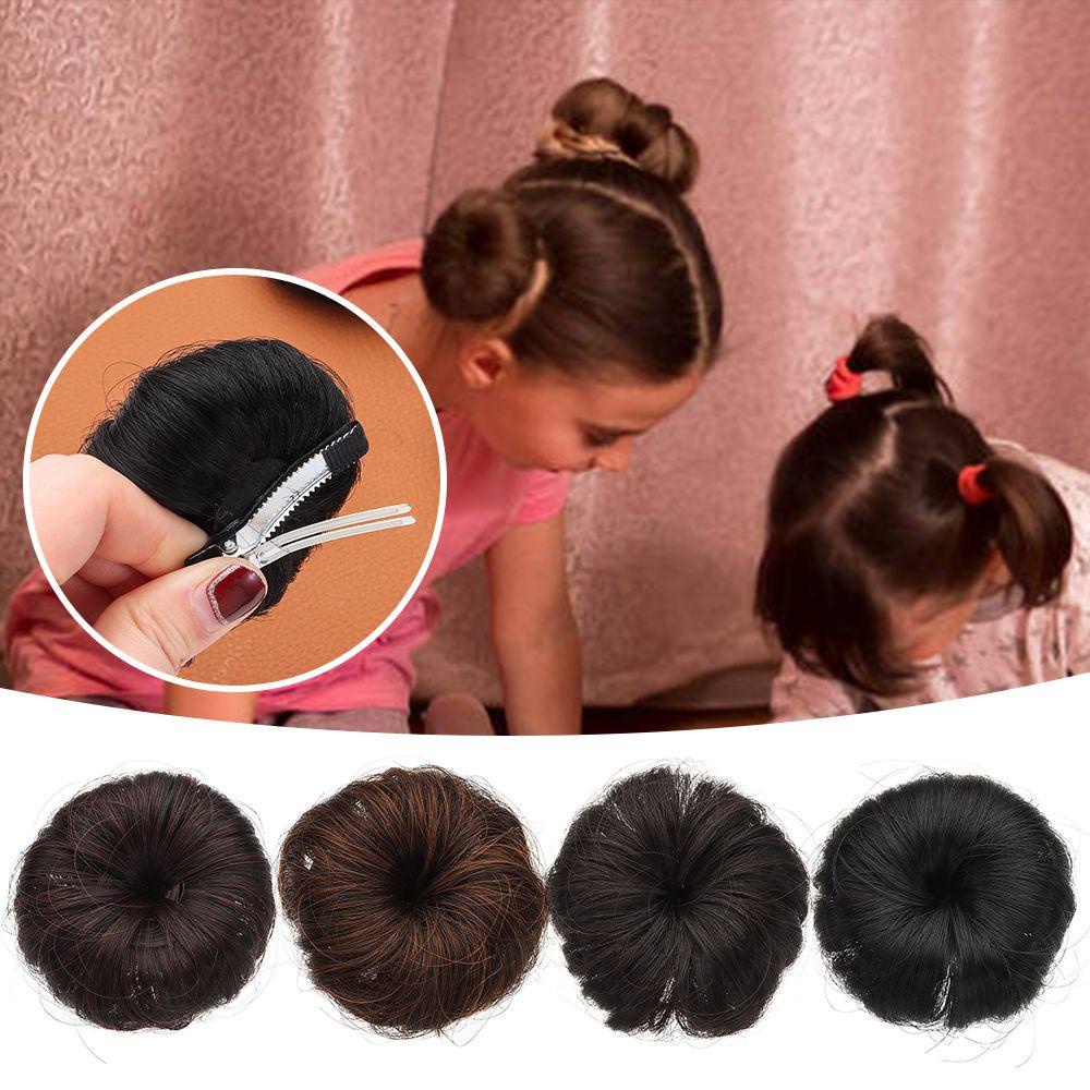 Preva 2PCS Wig Rambut Anak Perempuan Lucu Hiasan Kepala Hitam Coklat Alami Wig Sintetis