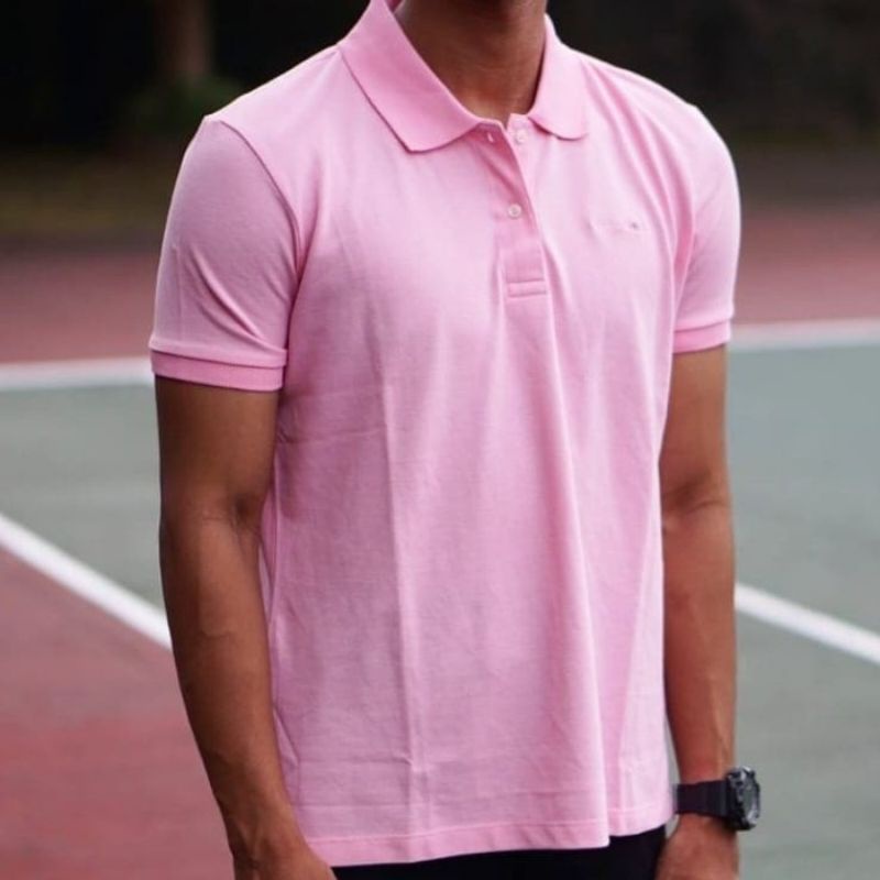 ORIGINAL Reebok Kaos Polo Tee T Shirt Baju Polos Berkerah Pink Pria