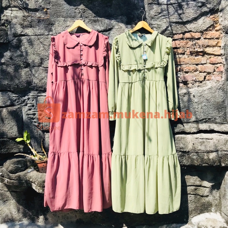 Gamis Polos Ceruty Susun Kancing Busui