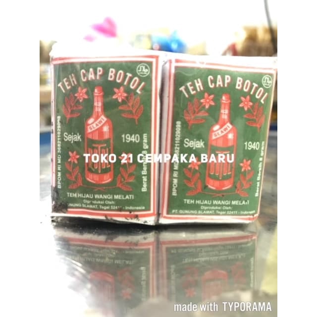 

Teh Cap Botol Warna HIJAU 1 Pack ( 8 gram isi 10 pcs ) | Tubruk Melati Jasmine