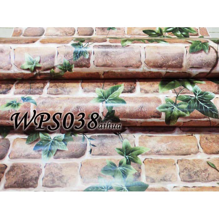 METH WALLPAPER WPS038 BROWN BRICK N LEAVES WALPAPER 