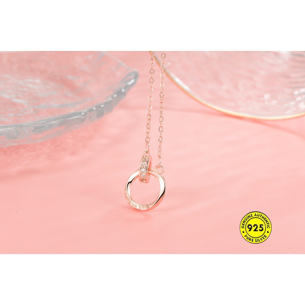 Kalung Rantai Sterling Silver 925 Dengan Liontin Cincin Ganda Untuk Wanita