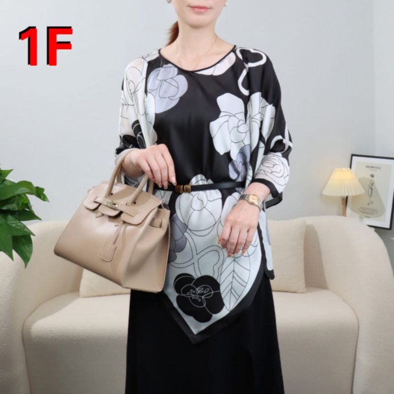 Tunik Satin Sutra Ponco Wanita Leher O Import Original