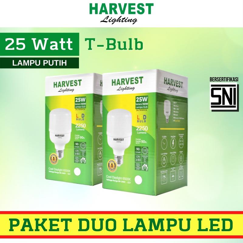 25W - Paket DUO - HARVEST LIGHTING Lampu Kapsul LED T-Bulb 25 watt Lampu Hemat Energi Original Bersertifikat SNI dan Bergaransi