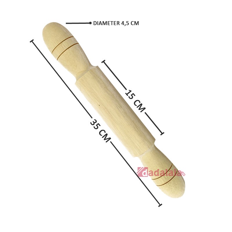 DADALALA Rolling Pin (Adonan Kue) Model Terusan Ukuran 14 Cm Bahan Kayu Mahoni