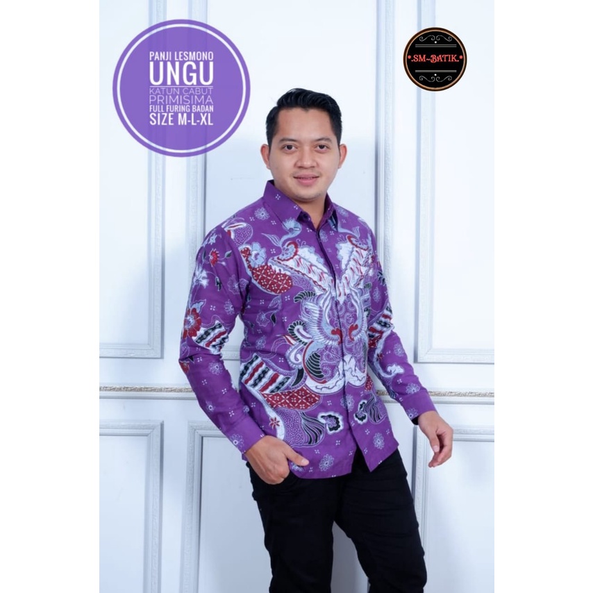 baju batik pria dewasa PANJI LESMONO UNGU BATIK S M L XL XXL BAJU PREMIUM BSO OFFICIAL