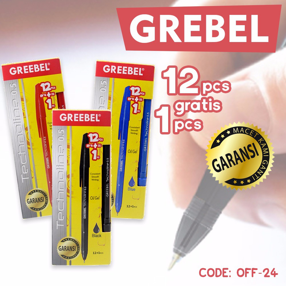 Pen Greebel Technoline - Pulpen Bolpoint Grebel - Isi 12 pcs . OFF-24