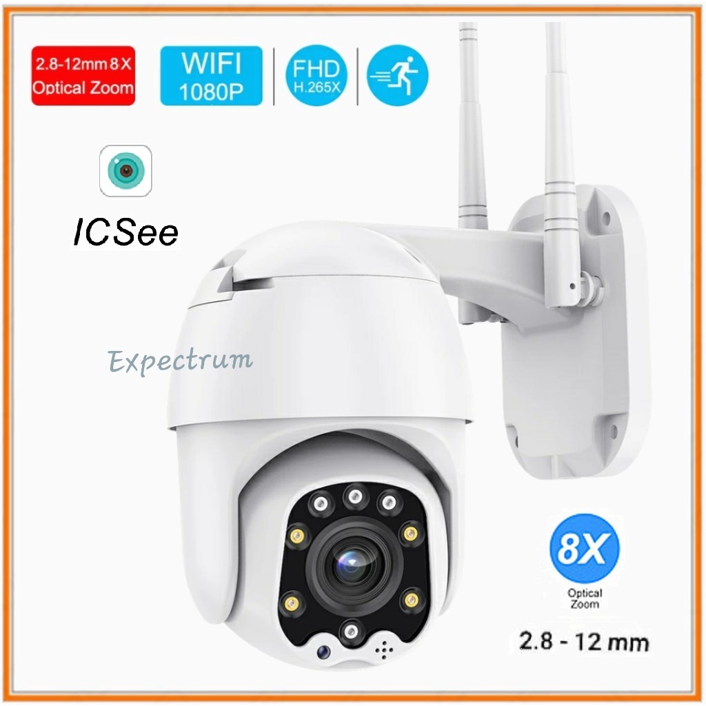 IPCAM - IP Camera Outdoor ICSEE 1080P PTZ Speed Dome Wireless Pan Tilt 8X Zoom. IR. H265x