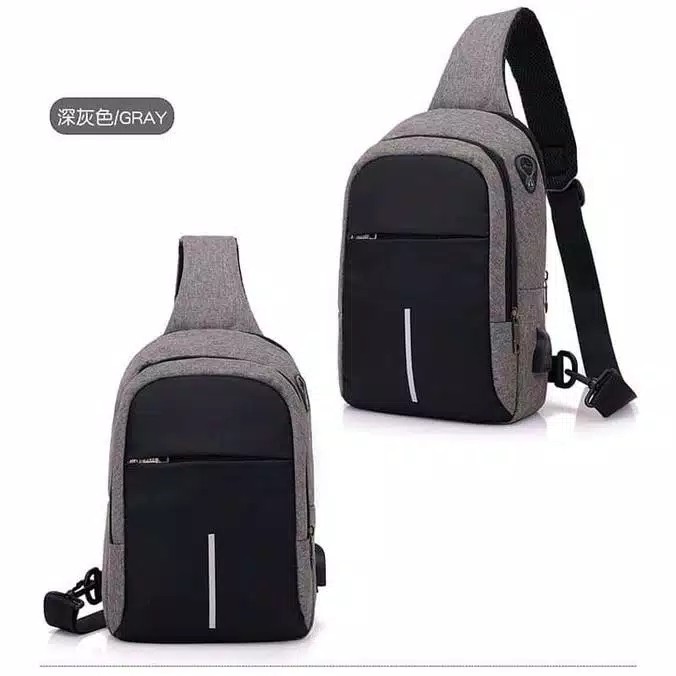 Tas Selempang Travel USB + headset Port  Tahan Air Sling Bag Tas Pria Tas Selempang Pria