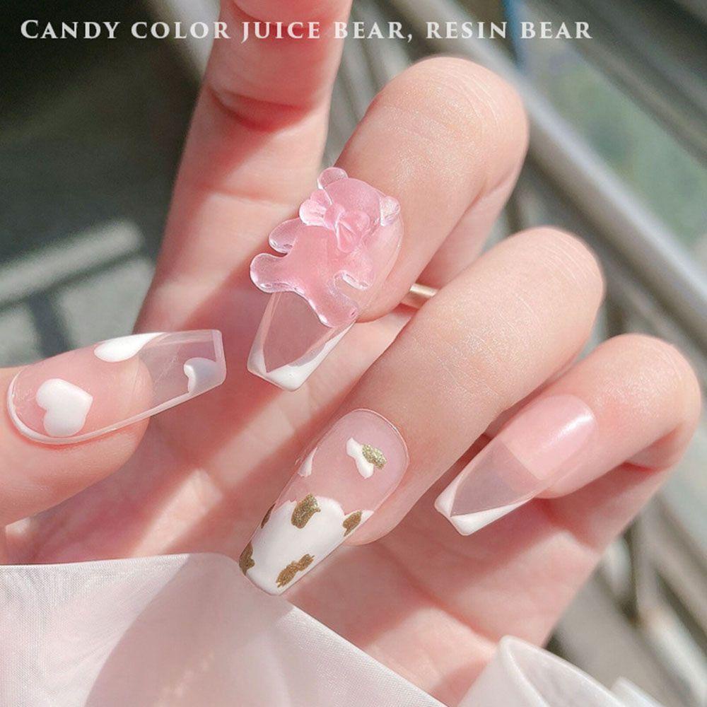 AUGUSTINA Augustina Bear Nail Art Dekorasi Lucu Resin Aurora Candy Bow Tie Bear Kristal DIY Ornamen