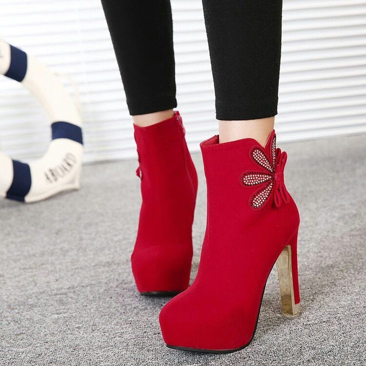 TJHAY FASHION HIGH HEELS PESTA HAK TINGGI MODIS MODEL BOOTS PRESS KEMBANG WARNA MERAH