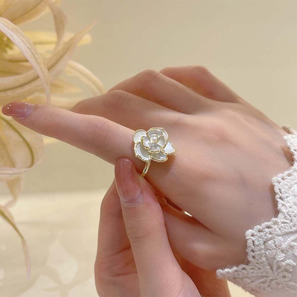 Mxbeauty Wanita Jari Cincin Elegan Temperamen Pesta Perhiasan Bunga Perhiasan Putih Minyak Tetes Mutiara Lady Gaya Korea Rings