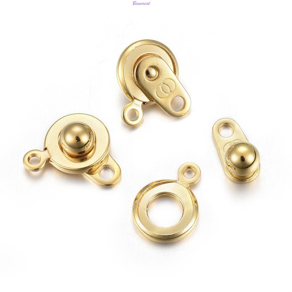 Benecreat 10set 304jepit Snap Stainless Steel Golden 15x9x5mm Lubang: 1.5~1.8mm