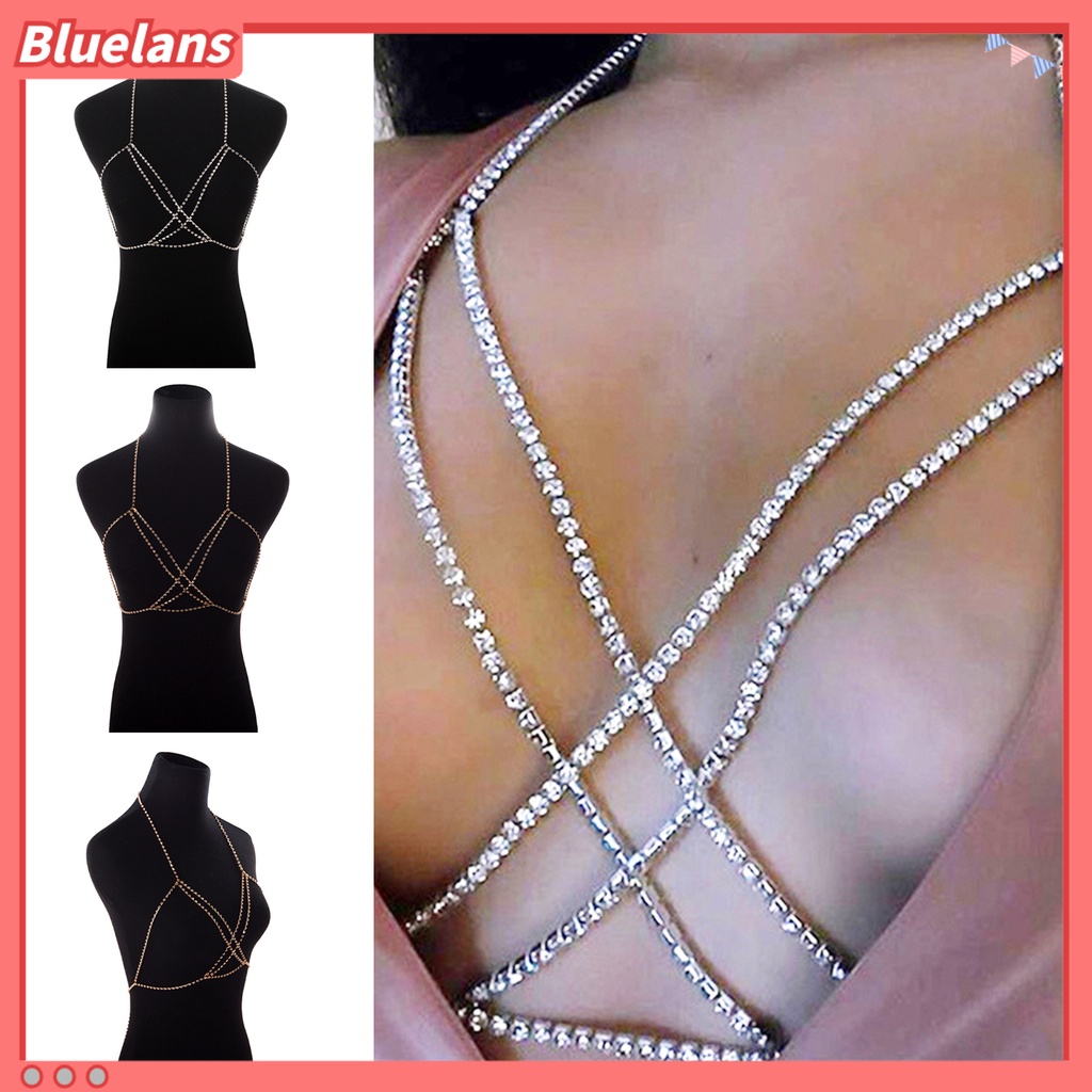 Bluelans Women Sexy Bohemian Rhinestone Bikini Harness Bra Chest Body Chain Necklace Jewelry