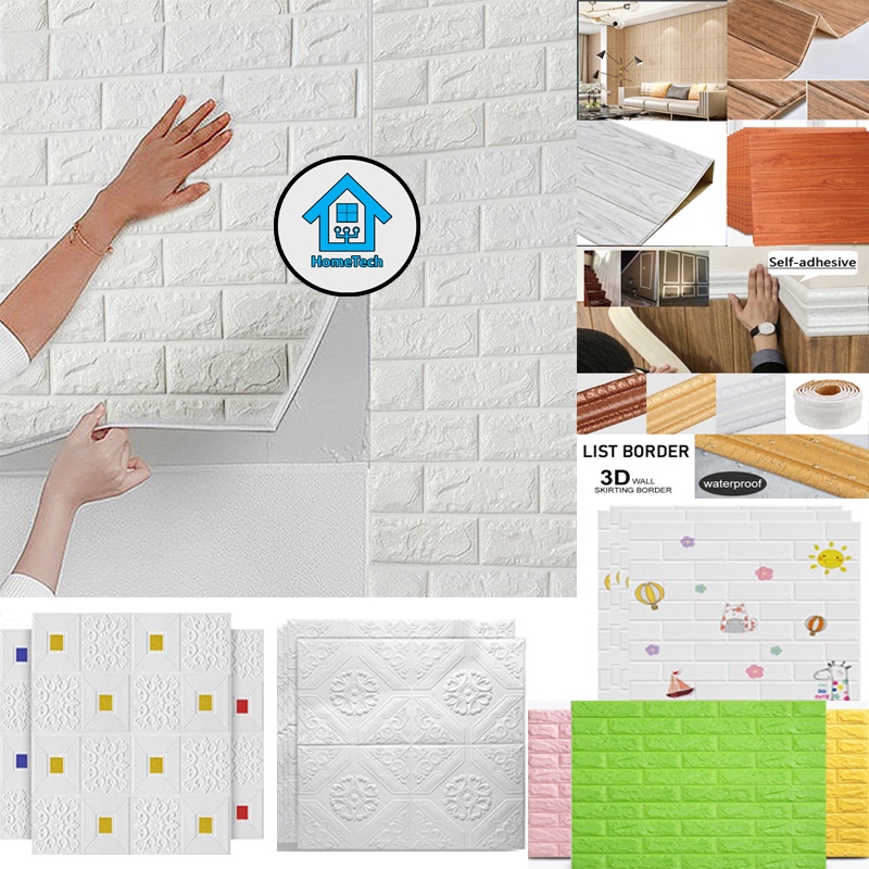 HT Wallpaper Foam 3D Warna Premium Wall Paper Karakter List Sticker Wallpaper Motif Kayu Stiker Dind
