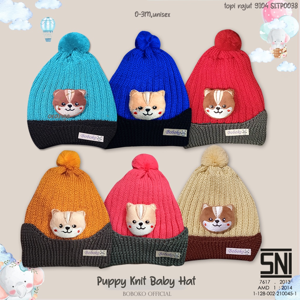 BOBOKO Topi Bayi Rajut Puppy Knit Baby Hat 0-4 bulan