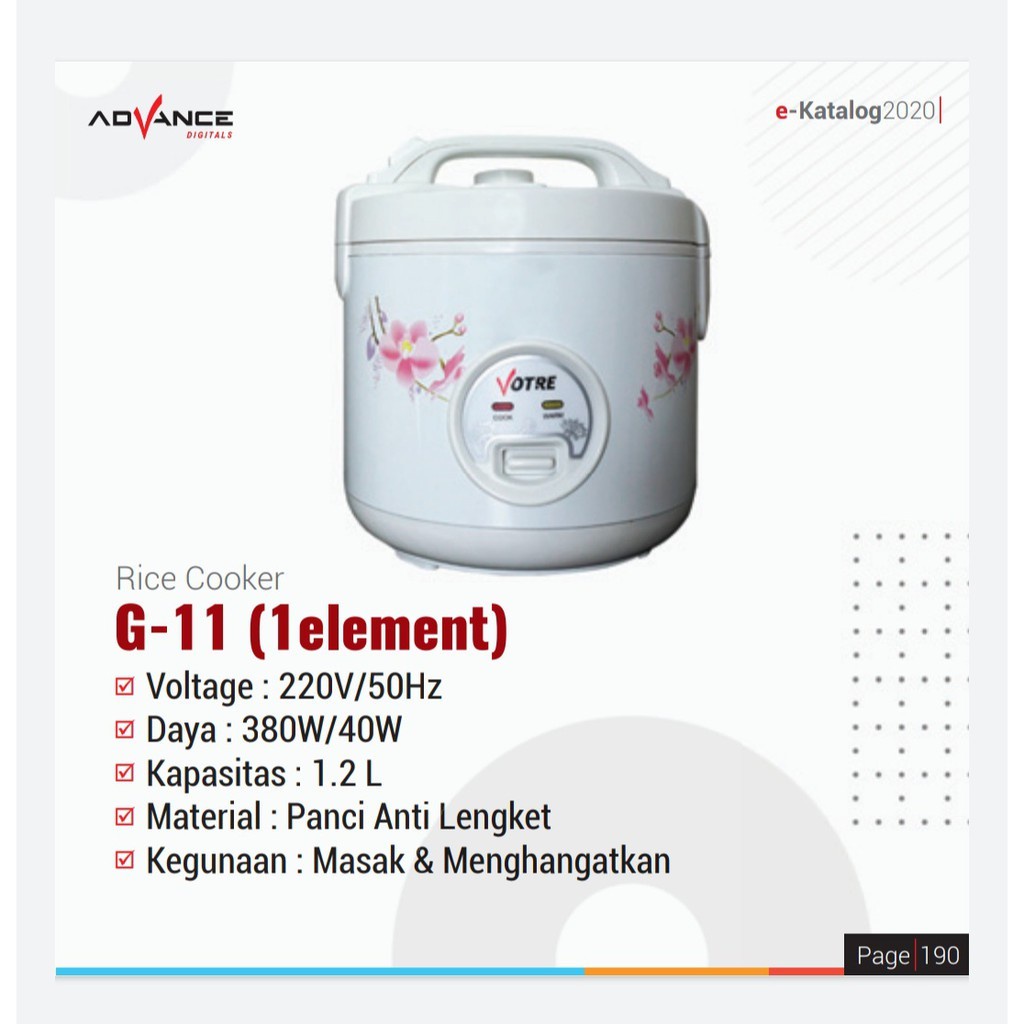 VOTRE Magic Com Rice Cooker Penanak Nasi 1.2 Liter Votre G11 Original Masak Nasi Dan Penghanggat Warmer Mejicom Magicom Kukus Dan Liwet Tutup Atas Temperd Glass Ukuran kecil Buat Anak Kos Kualitas Bagus Bandel Body Kuat Harga Termurah Kurnia Group