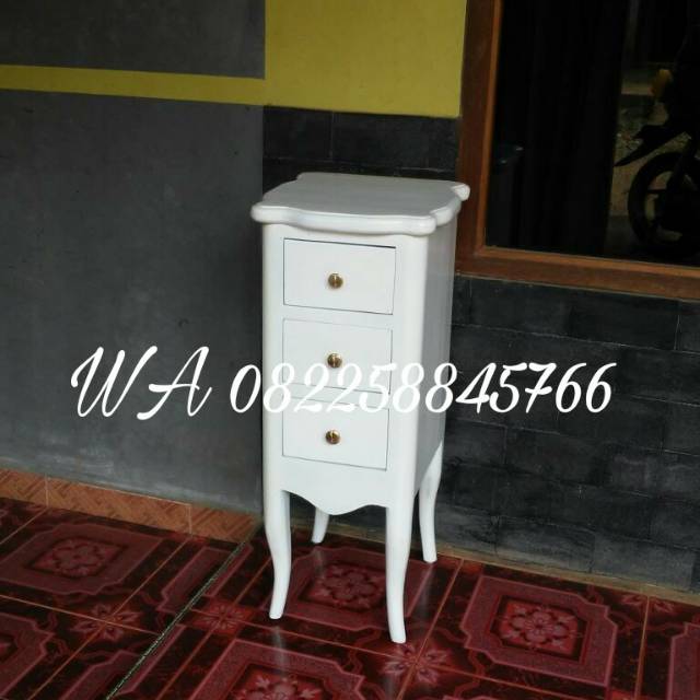 Lemari Nakas Hias Kayu Jati. Nakas Laci Sorok Minimalis Warna Putih Duco