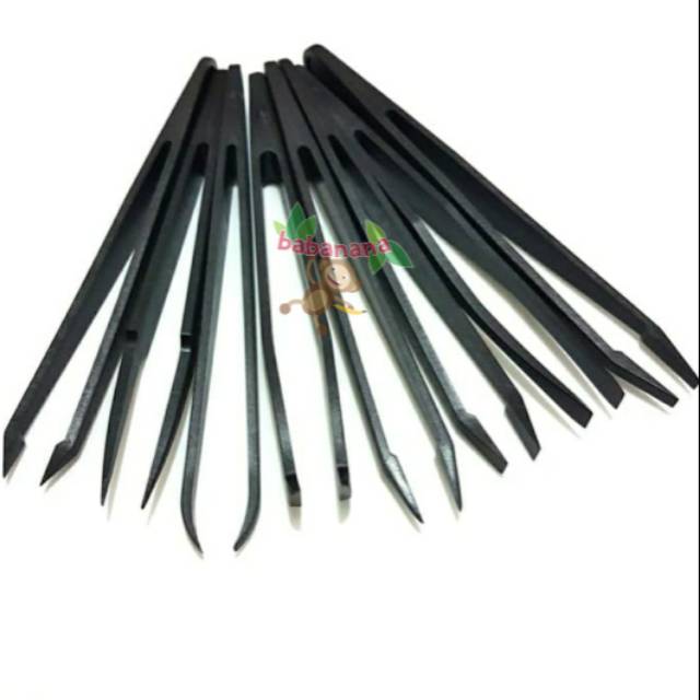 Tweezer 8pcs pinset black fiber penjepit multifungsi