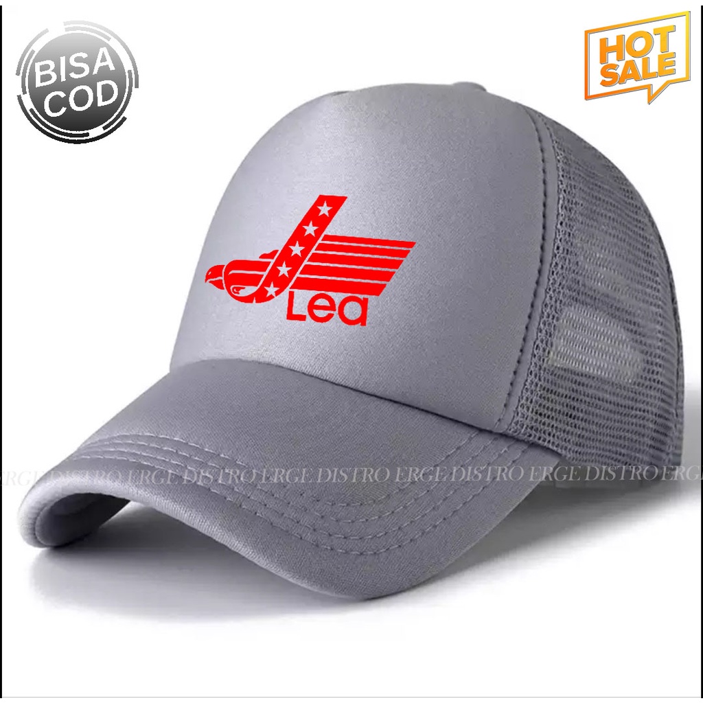 COD Topi distro LEA Logo Merah Premium Quality Pria Wanita  - Topi Trucker Jaring Good Quality