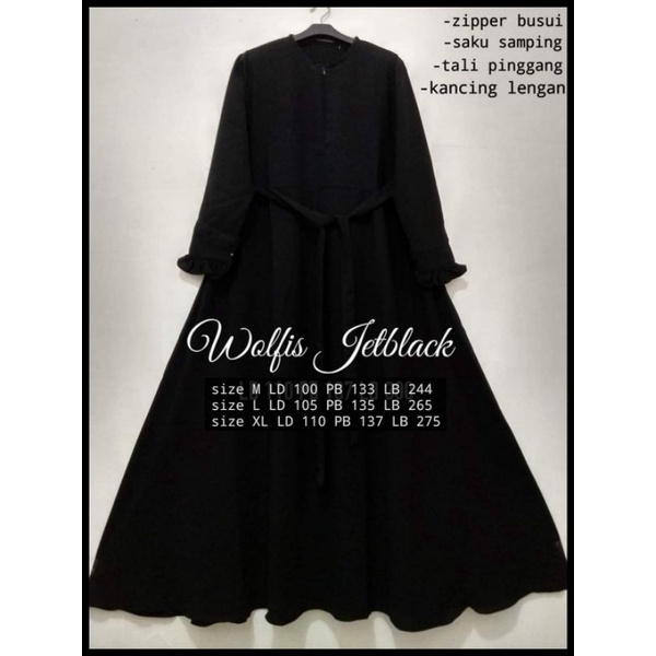 Gamis Jetblack S-Xxl Dress Hitam | Gamis Set Hijab full Hitam Exclusive Syar'i