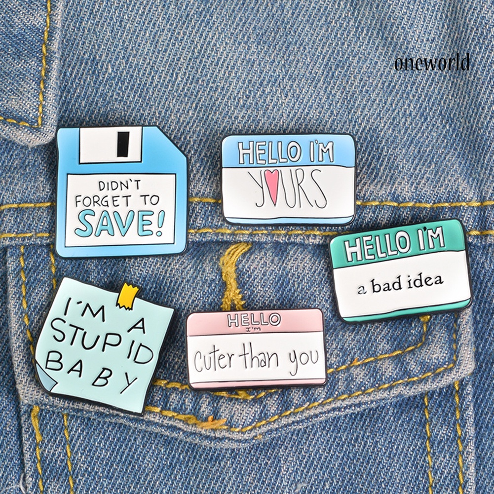 OW@ Funny Dialogue Message Notes Memory Card Enamel Brooch Pin Denim Jacket Badge