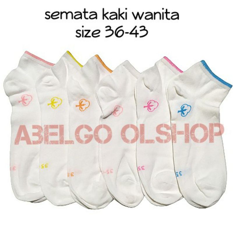 PROMO-12 PASANG KAOS KAKI PENDEK PUTIH LIST WARNA SEMATA KAKI WANITA/KAUS KAKI WANITA PUTIH