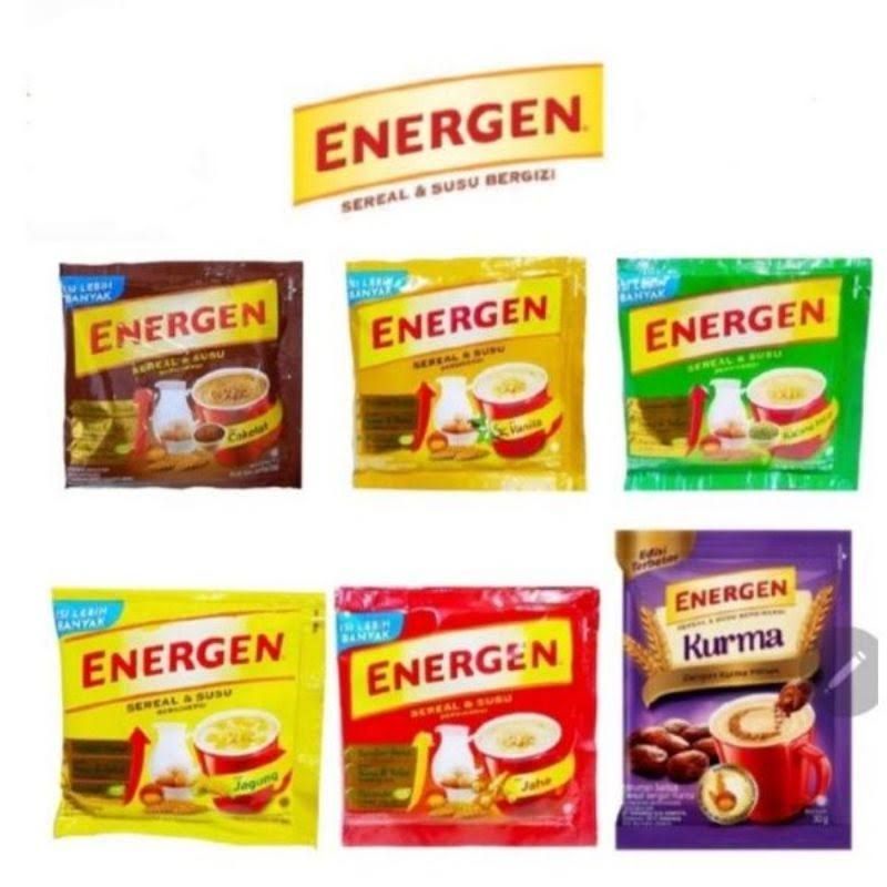 

Energen sereal rasa jahe vanilla coklat kacang hijau jagung per sachet