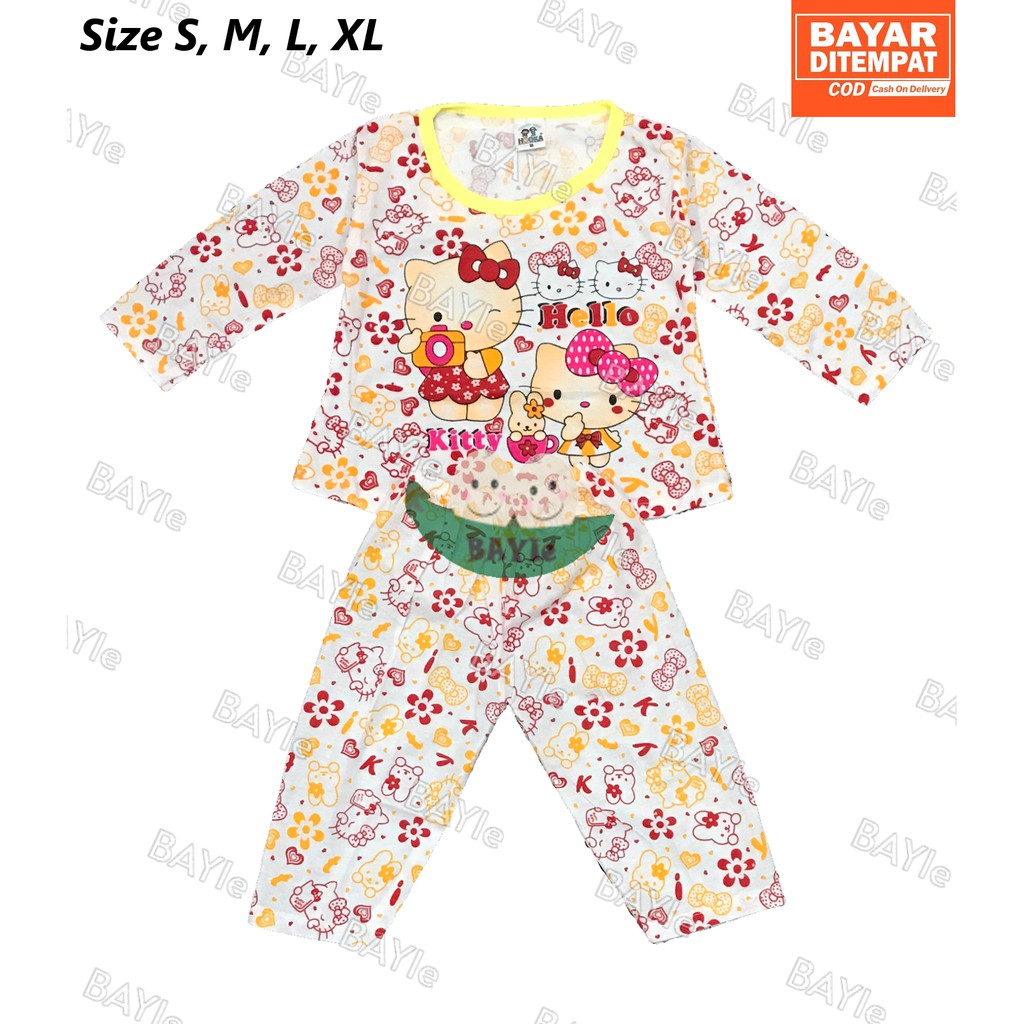 BAYIe - 3 SET Setelan Baju Bayi/Anak Perempuan Panjang+Celana Panjang Motif KITTY umur 0-4 thn HOOKA