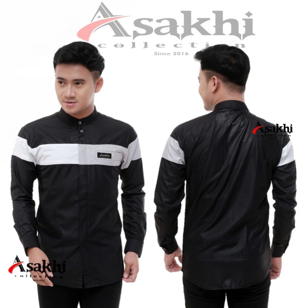 Asakhi Baju Koko Pria Lengan Panjang Motif Yordan Series Koko Muslim Hadroh Azzahir Warna Putih Crem M L XL