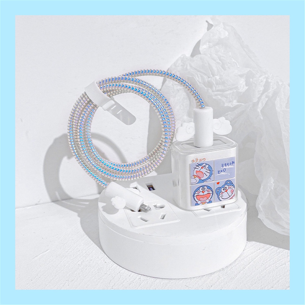 Doraemon Kartun Kabel Data Penutup Pelindung Transparan Cocok untuk 18w/20W Ponsel Charger