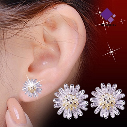 Anting Stud 925 Sterling Bentuk Bunga Matahari Daisy Untuk Wanita