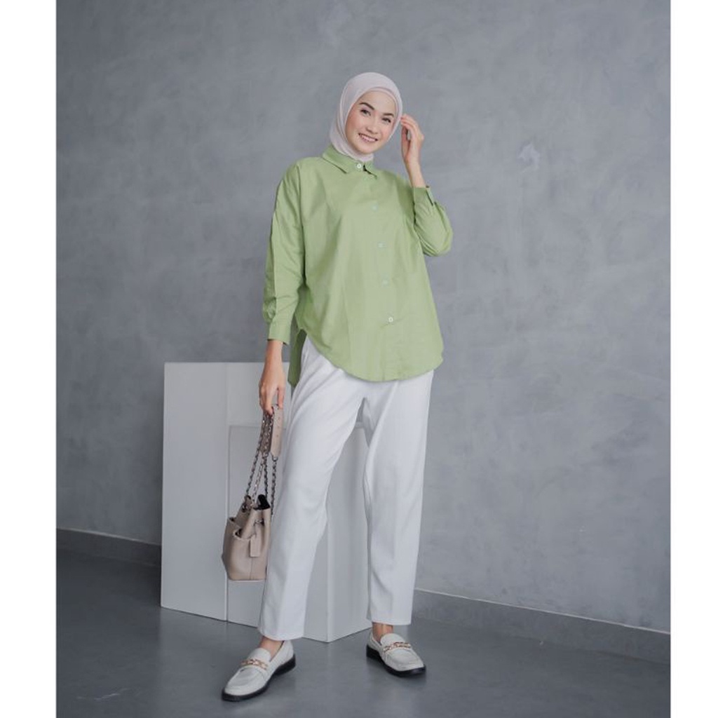 Jual Baju Kemeja Wanita Linen Shirt Oversize Kekinian Lengan Panjang