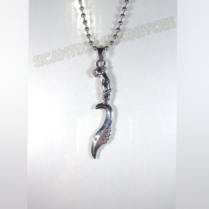 Kalung Titanium Biji lada liontin kujang silver Stainless stell Fashion pria terlaris anti Karat