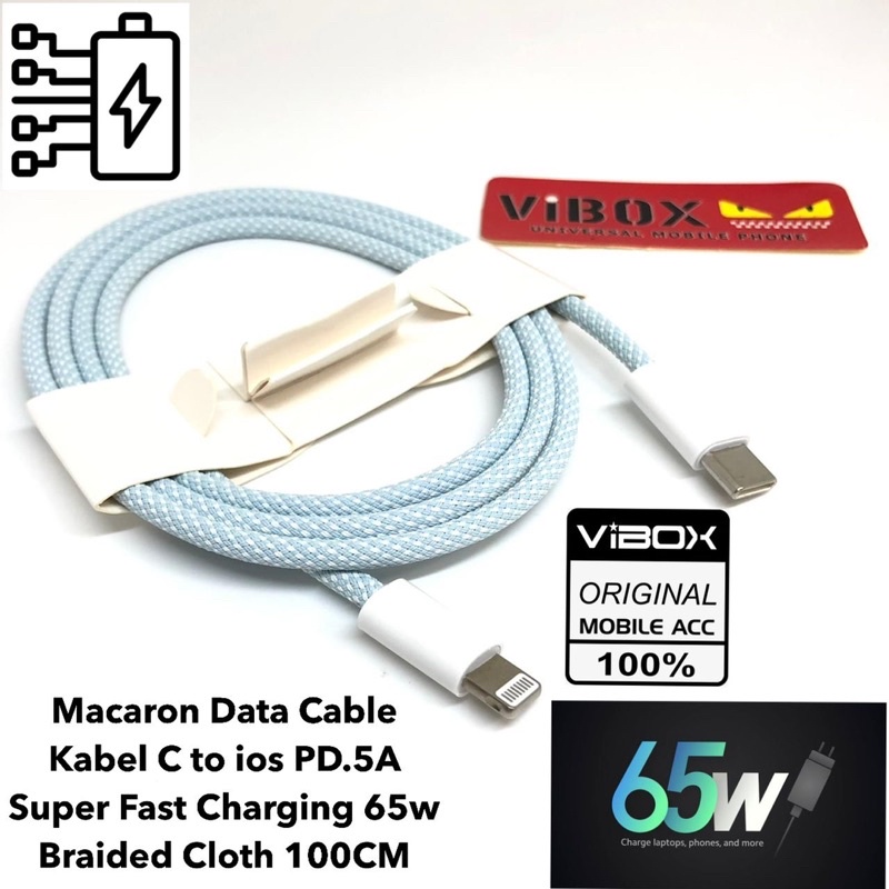 KABEL DATA MACARON 100CM VIBOX KABEL C TO IOS PD.5A SUPER FLASH CHARGING